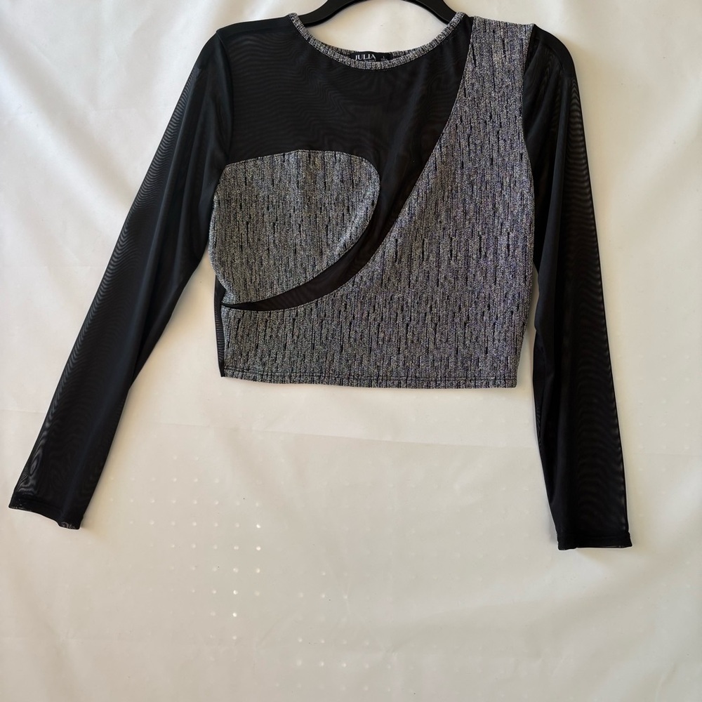 New without Tags. Julia by Love J Black and Gray Mesh Crop Top. Size L INV25/197